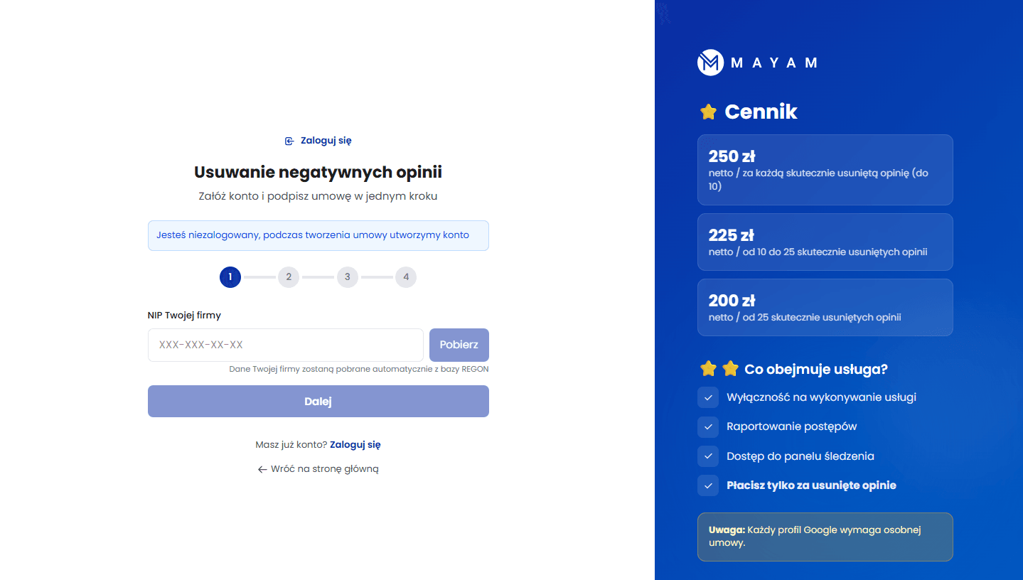Rejestracja i zgłoszenie profilu Google